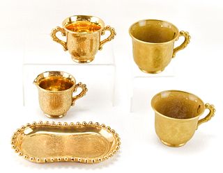 COLLECTION OF IMPERIAL GLASS ENCRUSTED GOLD CANDLEWICK 