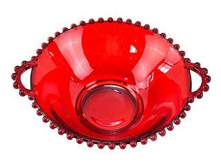 IMPERIAL GLASS RED CANDLEWICK HANDLED BOWL