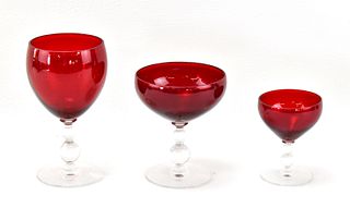 IMPERIAL GLASS CANDLEWICK RED STEMMED GOBLETS