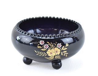 IMPERIAL GLASS BLACK CANDLEWICK FOUR -TOED BOWL