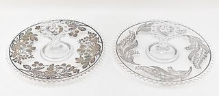 IMPERIAL GLASS CANDLEWICK STERLING SILVER OVERLAY SNACK TRAYS