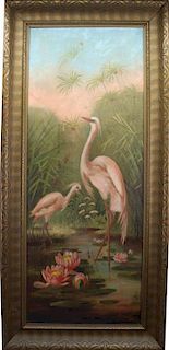 Florida School, Signed Landscape with Egrets