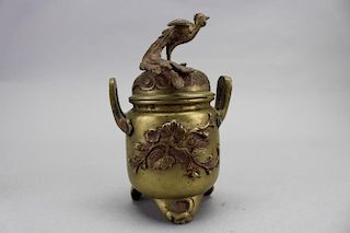 Antique Bronze Chinese Twin Handled Covered Vessel