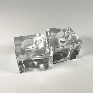 Pair Of Orrefors Crystal Candleholders, Puzzle