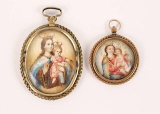 Two Paintings on Ivory of Crowned Madonna & Child