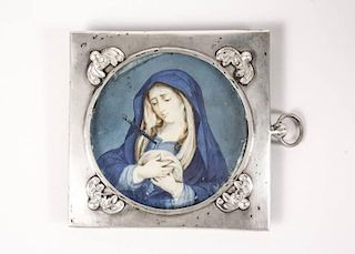 Miniature Painting of Mary, 800 Silver Frame