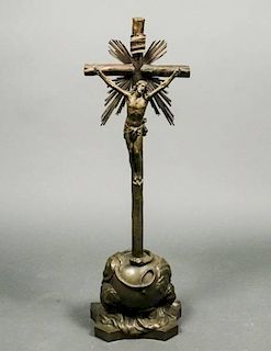 Bronze Statue of Crucifixion on Pink Marble Base
