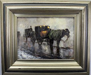 Signed Butler, Early 20th C. Horse Drawn Carriage