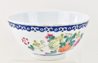 CHINESE PORCELAIN MELON & BUTTERFLY BOWL