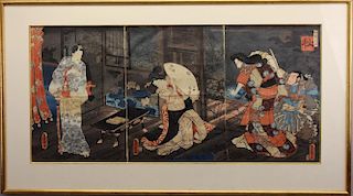 Framed Antique Japanese Triptych