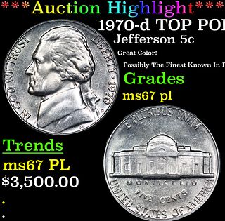 ***Auction Highlight*** 1970-d Jefferson Nickel TOP POP! 5c Graded ms67 pl BY SEGS (fc)