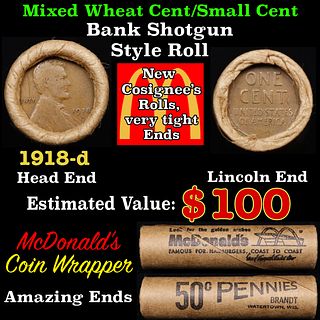 Lincoln Wheat Cent 1c Mixed Roll Orig Brandt McDonalds Wrapper, 1918-d end, Wheat other end