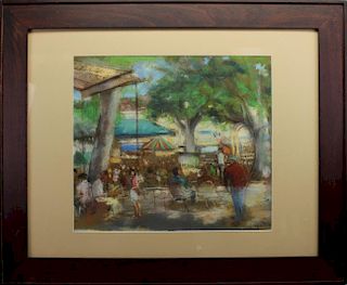 Signed 20th C. French Street Scene with Figures