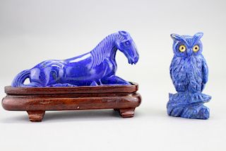 Carved Lapis Horse & Owl