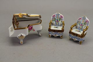 (3) Limoges Porcelain Piano, Chairs
