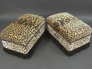 Pair of Cheetah/Leopard Upholstered Ottomans