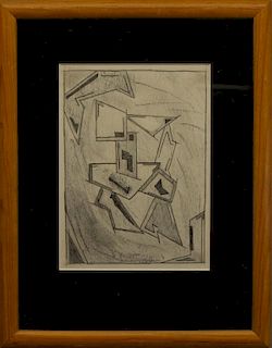 Signed 20th C. Abstract Composition Pencil Drawing