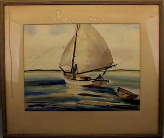 John Ward (Massachusetts, 20th C) Sailboat W/C