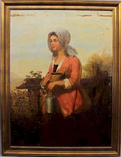 19th C. Dutch School Woman at the Well