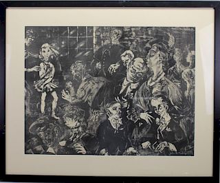 Signed 1957 Lithograph of a Crowd