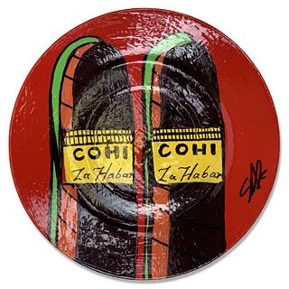 Steve Kaufman (1960-2010) "COHIBA" Hand Painted Plate, Hand Signed with Letter of Authenticity.