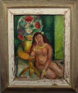 Early 20th C. Nude Woman in Interior Setting, Sgnd