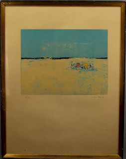 Signed Cordier, Lithograph of Figures on a Beach