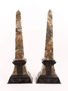 Pair of French Egyptian Revival Marble Obelisks