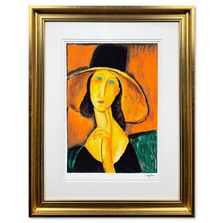 Amedeo Modigliani, "Protrait Of A Woman With Hat" Framed Limited Edition Serigraph with Certificate of Authenticity.