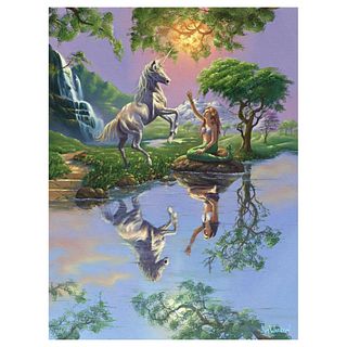 Jim Warren, "Mermaid Reflections" Hand Signed, Artist Embellished AP Limited Edition Giclee on Canvas with Letter of Authenticity
