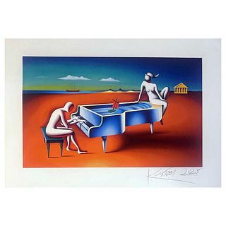 Mark Kostabi, "Blown Away" hand signed limited edition serigraph with Certificate of Authenticity.