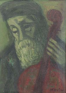 BOND, Max. Judaic Oil on Canvas. Musician.