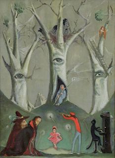 Russian School. Oil on Canvas. Surrealist Forest
