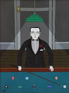 OKUMURA, Shigeo. Oil on Canvas. Billiard Player.
