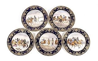 Group of 5 Paris Porcelain Napoleonic Plates