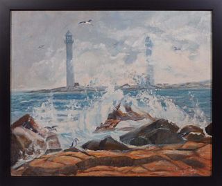 Steven G Renza: Rocky Coast with Lighthouses