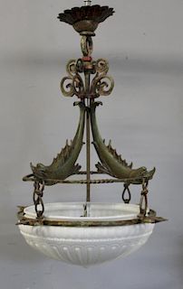 Patinated Metal Chandelier with Dolphin Decoration