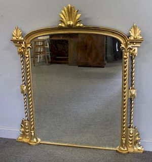 Antique Giltwood Over Mantel Mirror With Leaf