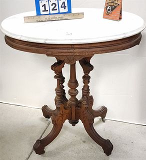 Vict Walnut Marble Top Table 30"H X 29"W X 21"D