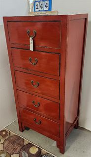 Chinese Red Lacquer 5 Drawer Chest 51"H X 23 1/2"W X 17"D