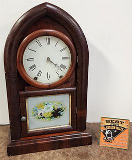 19th C Ansonia Mahog Mantel Clock 18 3/4"H X 11 1/2"W X 4 1/2"D