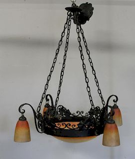 Schneider Wrought Iron Chandelier with 4 Arms and