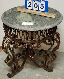 Wrought Base Marble Top Stand 19 1/2"H X 17 1/2" Diam