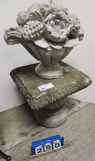 Cast Cement Basket Of Flowers On Stand 28"H X 15 1/2" Sq