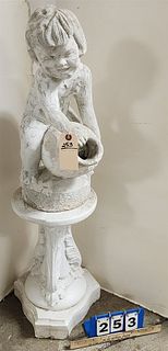 Cast Cement child W/ Vase On Pedestal 39"H X 10" Diam