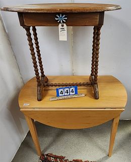 19th C Sausage Turned 1 Drawer Stand 26"H X 31"W X 18 1/2"D + Drop Leaf Table 29"H X 39"W X 22"D