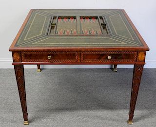 Maitland Smith Signed Inlaid ,Carved &Leathertop