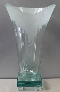 Art Deco Style Etched Glass Vase.