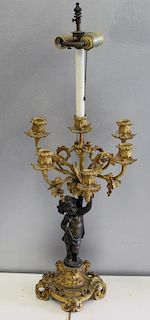 Antique Bronze Putti Candelabra as Lamp.