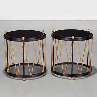 Pair Jean Royere style gilt iron occasional tables